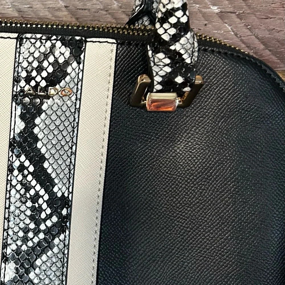 ALDO Black Satchel Handbag with Snake Print  Handles & Crossbody Strap